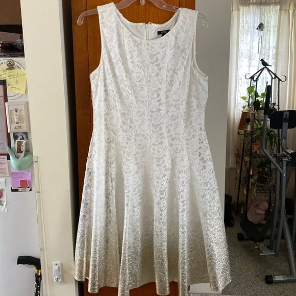 MSK | Dresses | Msk Gold And White Aline Scoop Neck Sleeveless Dress |  Poshmark